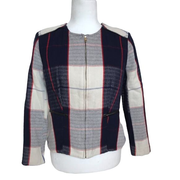 Merona Minimalist Plaid Spring Summer Zip Jacket S/P Office Career Casual Preppy - Picture 1 of 11
